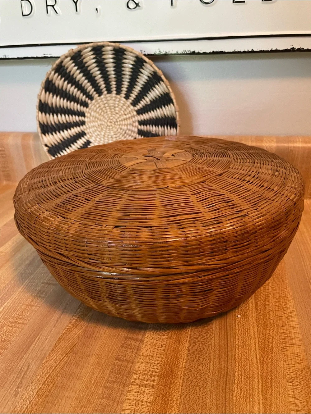 Vintage Brown Woven Round Storage Basket